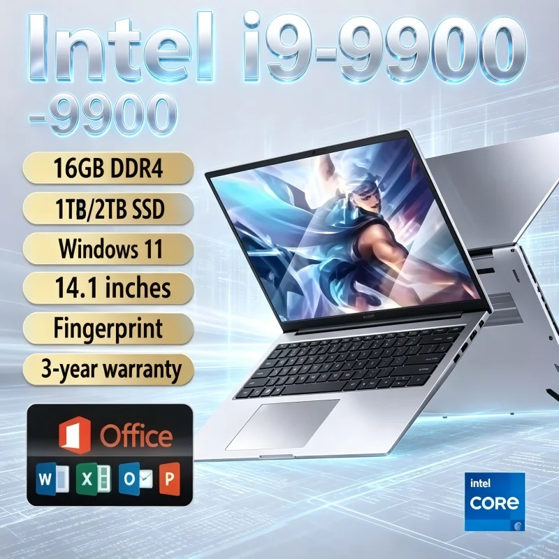 

Top 14.1' Slim Portable Laptop, Intel I9-9900, 120Hz FHD IPS, 16/32GB RAM, 2TB SSD, Backlit Keyboard