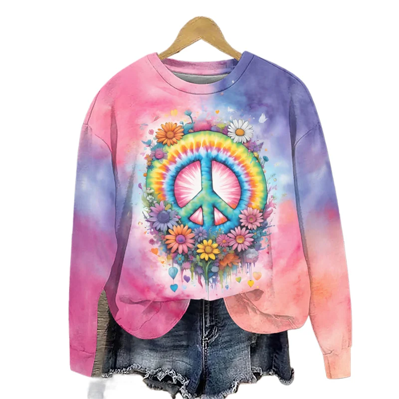 

Vintage Peace And Love Floral Art Print Casual And Linen Shirt Women's Tops