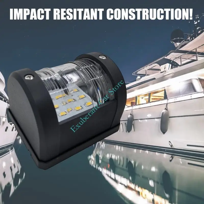 12V 1W LED Marine Navigation Light with Clear Ribbed Lens and Black Housing Mounting Base for Vessel Light Signaling