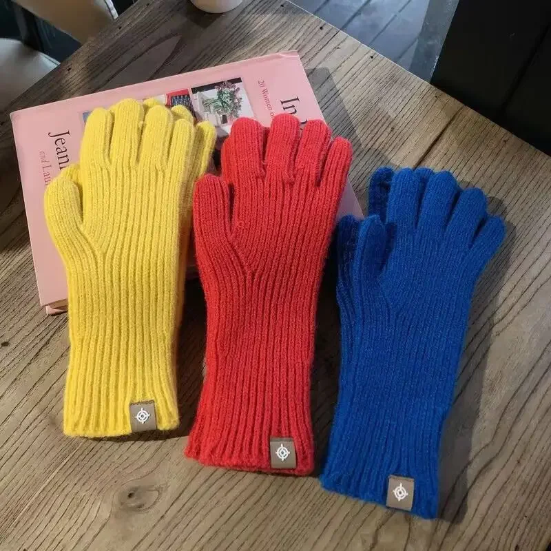 Cute Style Long Solid Color  Knitted Label Girls' Gloves Fingerless Touch Screen Anti-cold Autumn Winter ins Y2K