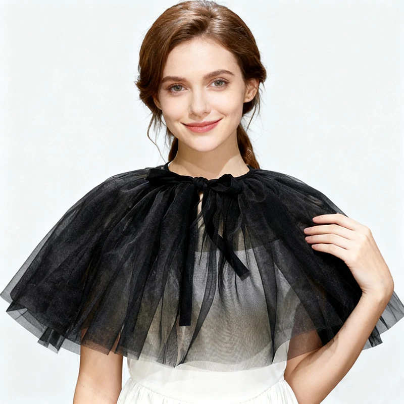 Multilayer Large Mesh Shawl Detachable Fake Collar Party Dance Shoulder Wrap Tulle Cape Decorative Capelet