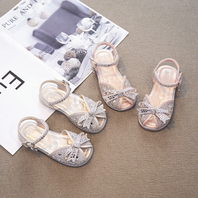 

Сандалии для девочек, туфли с кристаллами, новые летние детские туфли на мягкой подошве с яркими бриллиантами