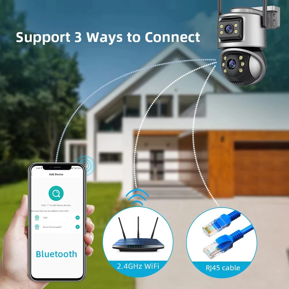 8MP Dual Screen WiFi Camera Icsee P2P Mini CCTV Dome Ai Tracking Waterproof External IP Camera Security Protection