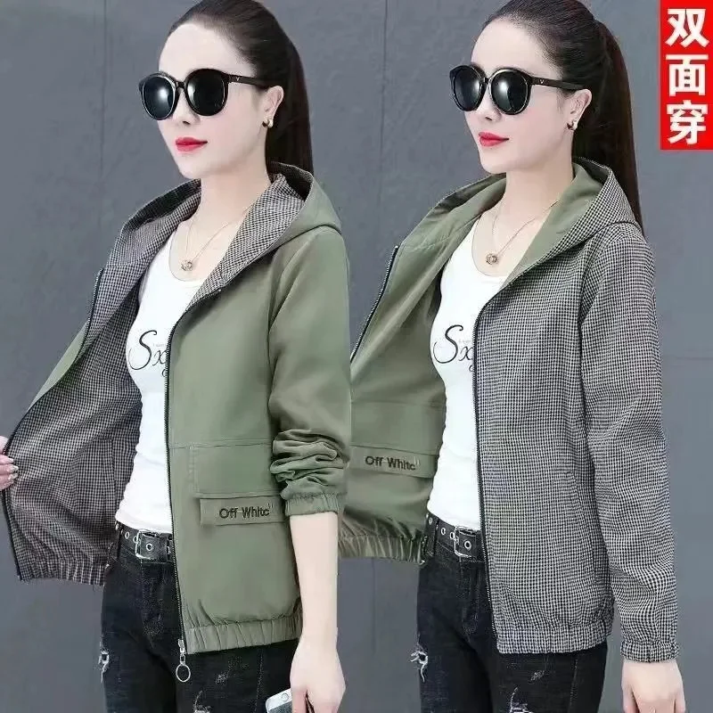 Double-Sided Embroidered Hooded Jacket Women Spring Autumn 2024 New Coat Loose Female Thin Jackets Two-sided Penetration Top