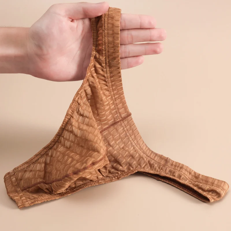 Men's Underwear Honeycomb Mesh Transparent Thongs And G Strings Ultra-Thin Bikini Thongs U Convex Pouch Lingerie Underpants