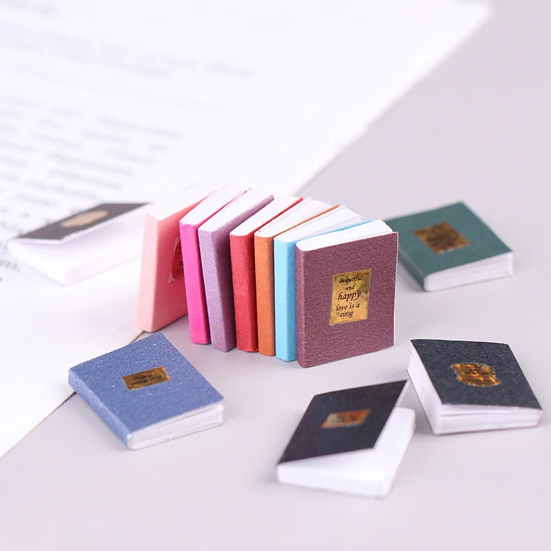 12Pcs/set 1:12 Dollhouse Miniature Book Model Notebook Doll House Study Decor Gift Paper Book Mini