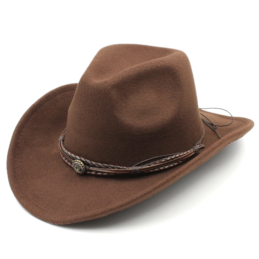 Western Cowboy Hat Fedora Cap with Leahter Cord for Women Men Masquerade Party Costume