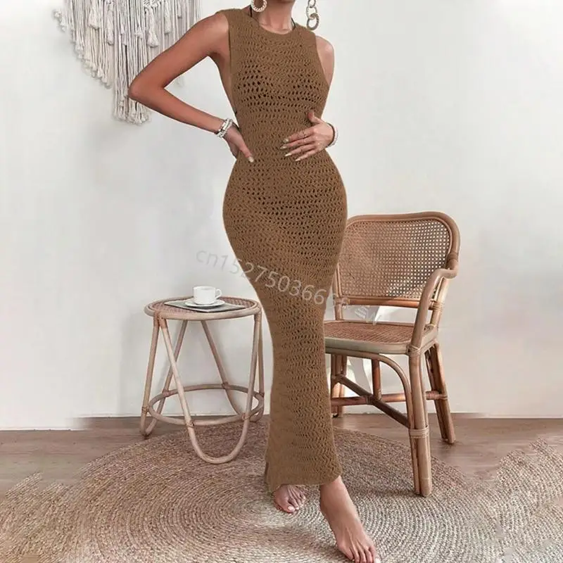 Women Beach Dress Hollow Out Dress Brick Bress Bust Cover Up Olcyfleess Dress Swimsuit Cover Up Long Fress for Beachwear R9CE