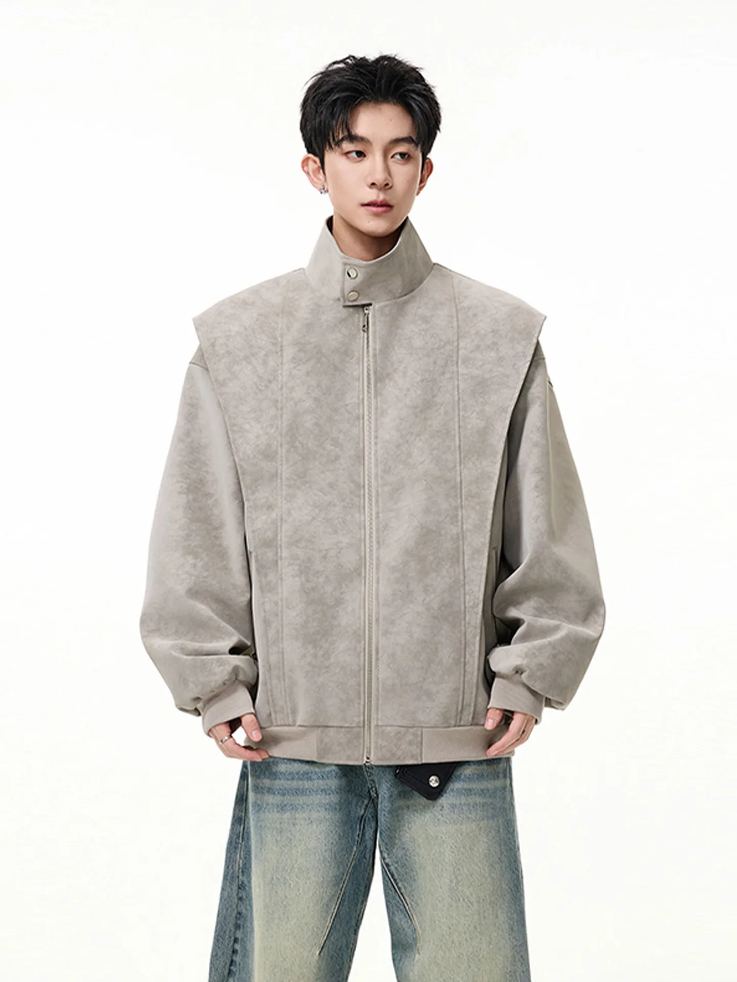 

Cleanfit Men's Casual Tie-Dye Jaet Spring High Street Sli Loose Fit Stand Collar Versatile Top Outerwear for Teens