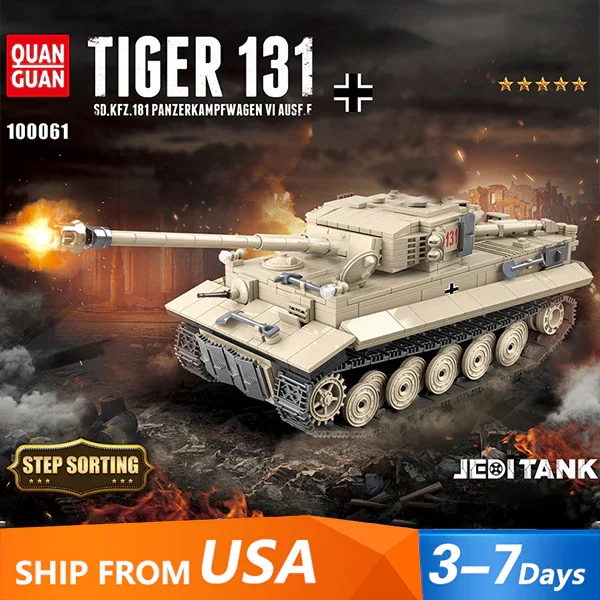 

Military WW2 Tiger Panther Medium Tank 131 Panzer Remote Building Blocks Set with 6 Figures Model Toys Gift for Adults Kids boy