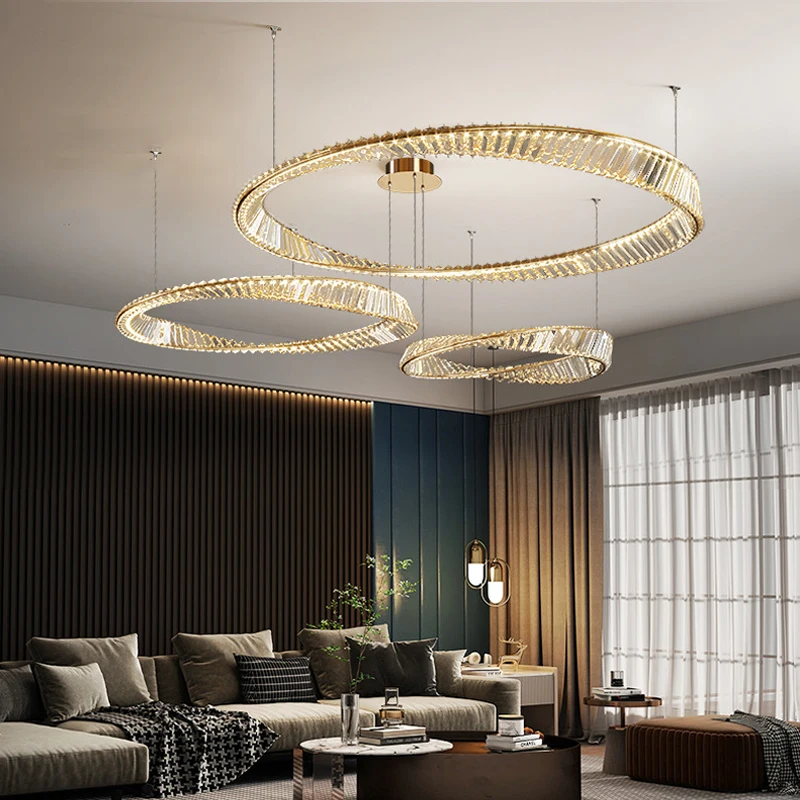 rodada golden crystal led lustre regulavel liga galvanizada halo sala sala interior luxo 01