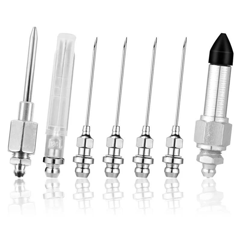 

7-Piece Greasegun Needle Accessory Set, Including 5 Grease Needle Nozzles 1 Grease Needle Dispenser 1 Rubber Nipple