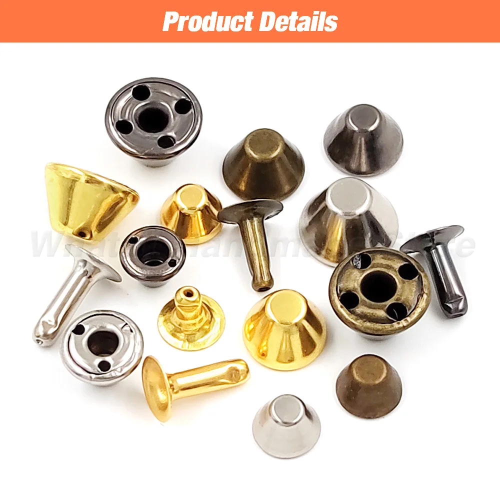 100sets Bucket Shape Rivet Spikes DIY Punk Rock For Clothes Shoes Bags Belt Leathercraft Accessories 8mm 10mm 12mm