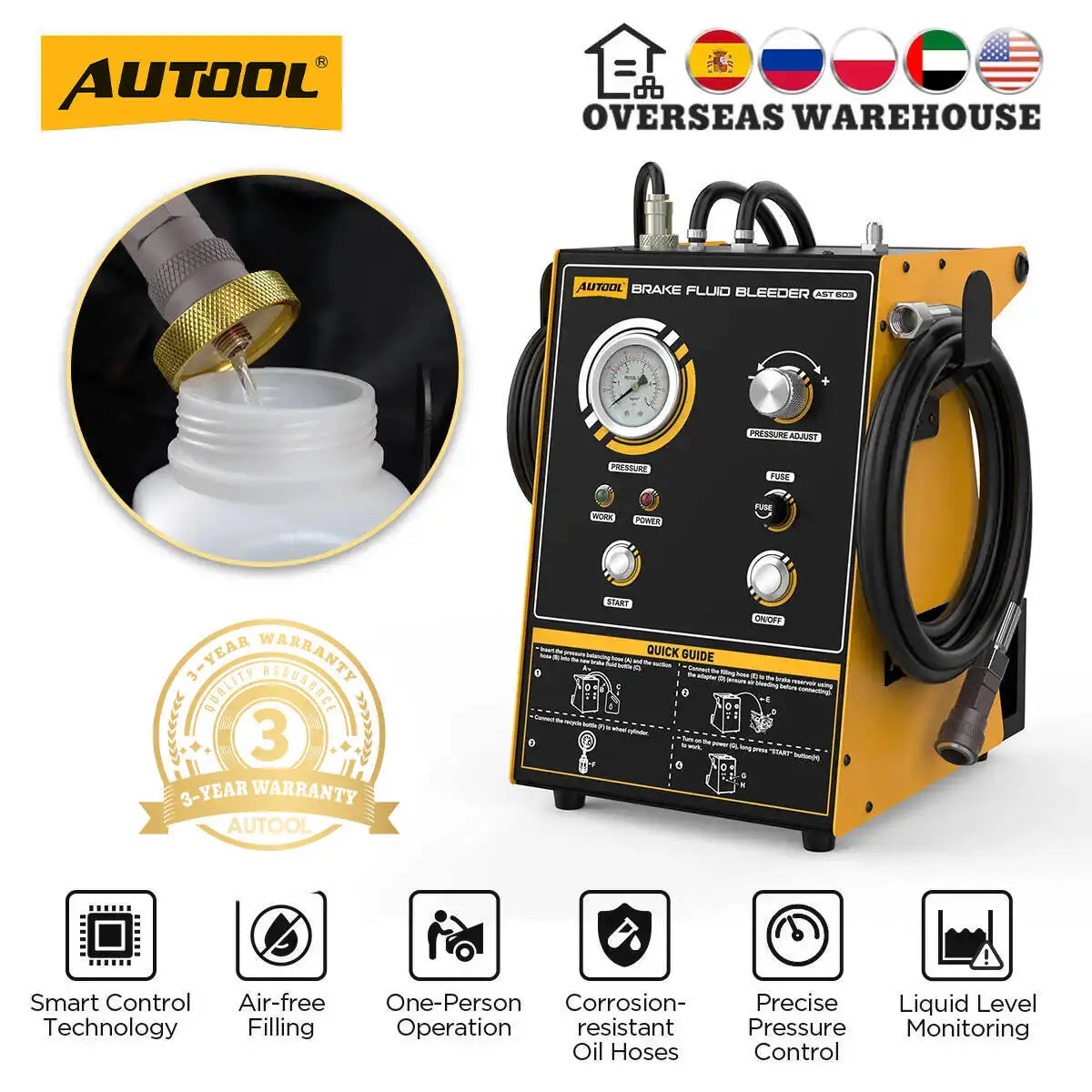 AUTOOL AST603 Pulsating Brake Bleeder Kit, 110V Brake Fluid Exchanger Oil Changer Machine with Built-in Pump, One Person Brake Flush Tool for Car, SUV, Pickup Truck, DOT3 DOT4 DOT5.1
