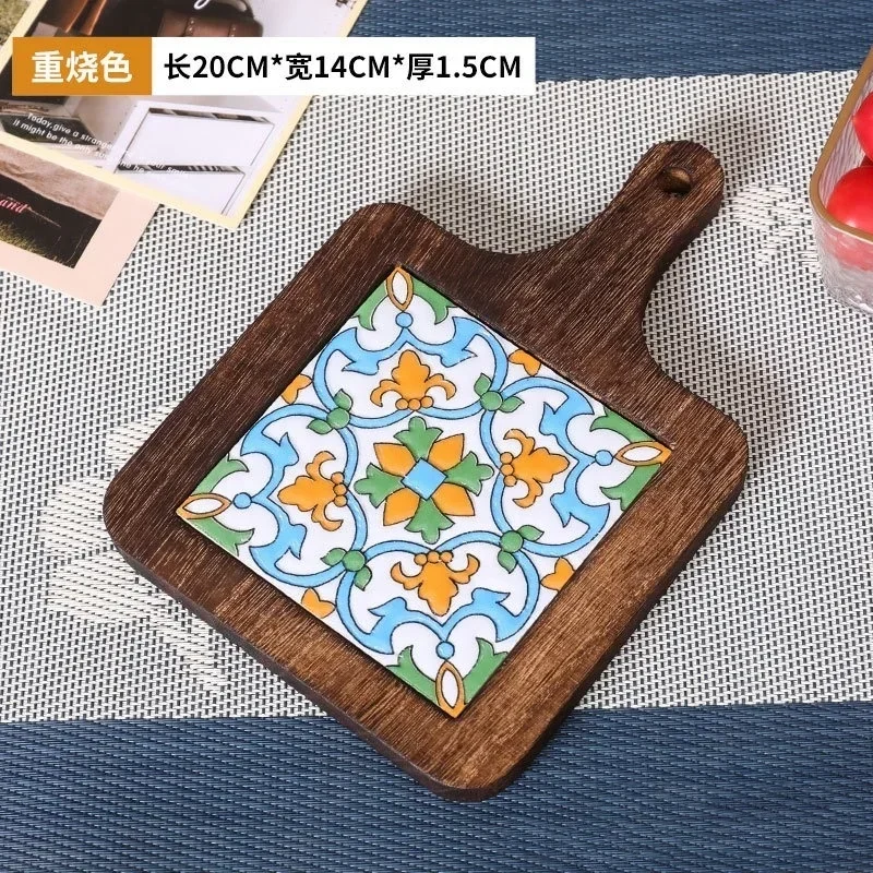 Heat-resistant Coasters Retro Solid Wood Tile Insulated Pot Mats Home Placemats High Temperature Resistant Kitchen Table Mats