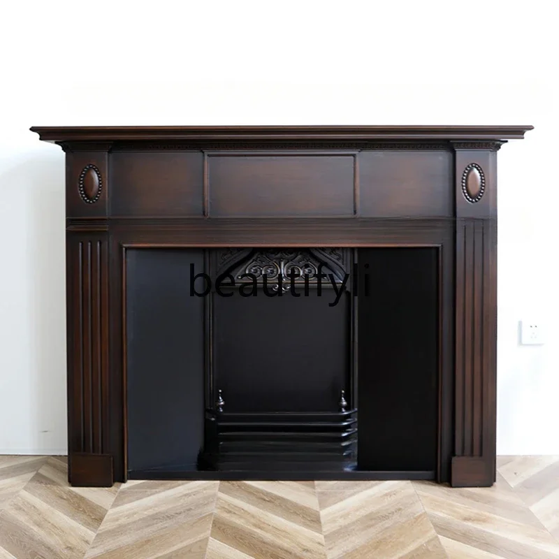 

French medieval solid wood old decorative fireplace wabi sabi retro small apartment living room porch rack H