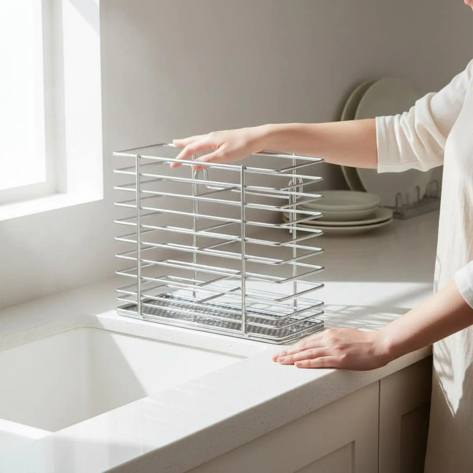 Rust Resistant Dish Rack for Kitchen Sink Stainless Steel Compact Drainer for Dishes and Plates with Efficient Drainboard Narrow