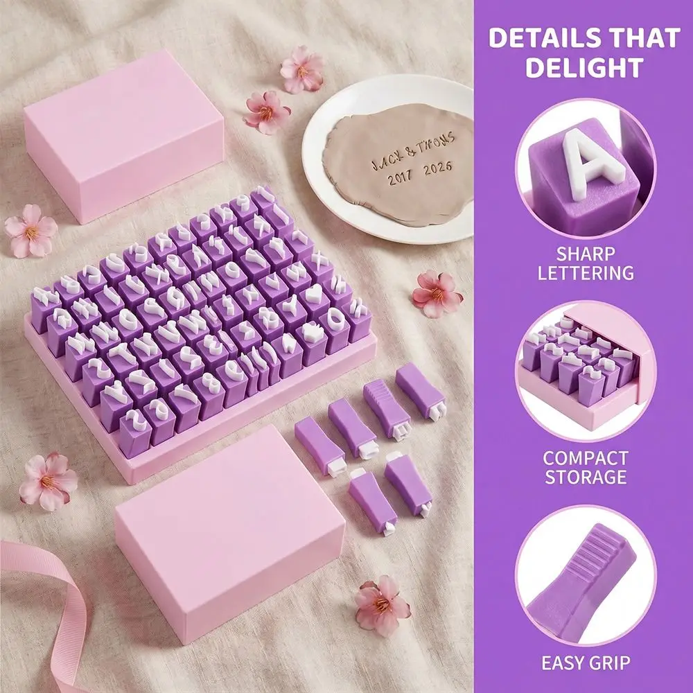 Uppercase Lowercase Letters Alphabet Clay Stamp Set Handmade Craft Tools Polymer Clay Alphabet Stamps Set Purple PVC