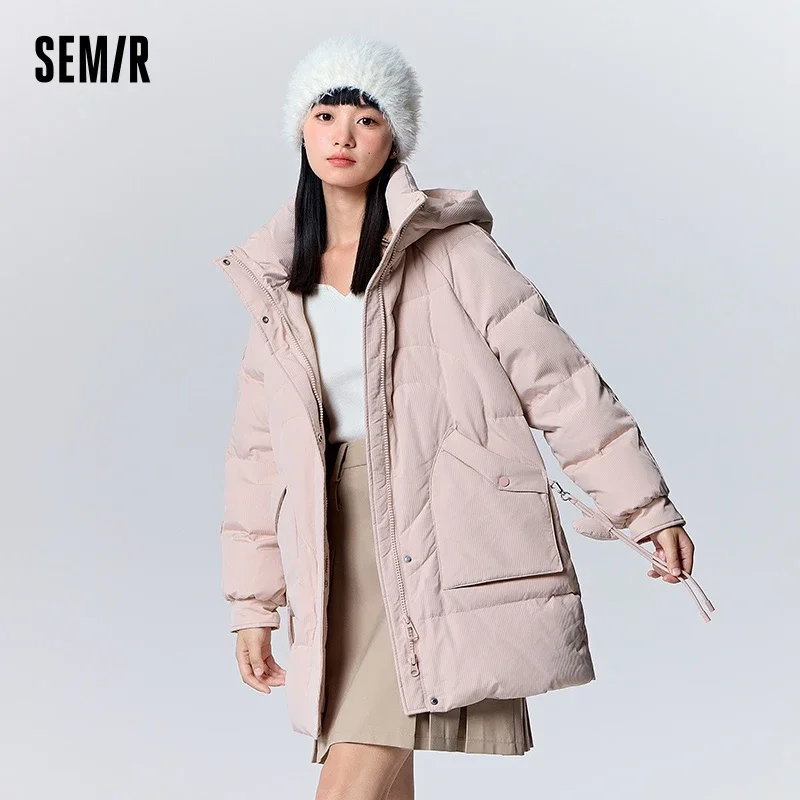 

Semir Down Jacket Women Medium Long Hooded Texture Winter Loose 2023 New Gentle Sweet Love Thick Jacket