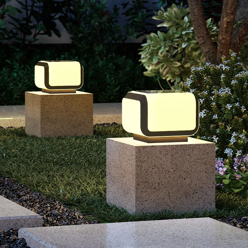 Solar Pillar Lights Outdoor Waterproof LED Wall Lamp Lighting Home Decor Solar Energy Square Lamp Villa Gate Garden Door Fence