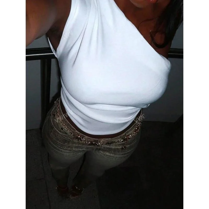 المرأة Street Sle White oulder-baring ort Fit irt M 57437 Faionable رداء علوي كاجوال مادة البوليستر سبعة أرباع Sl... #3