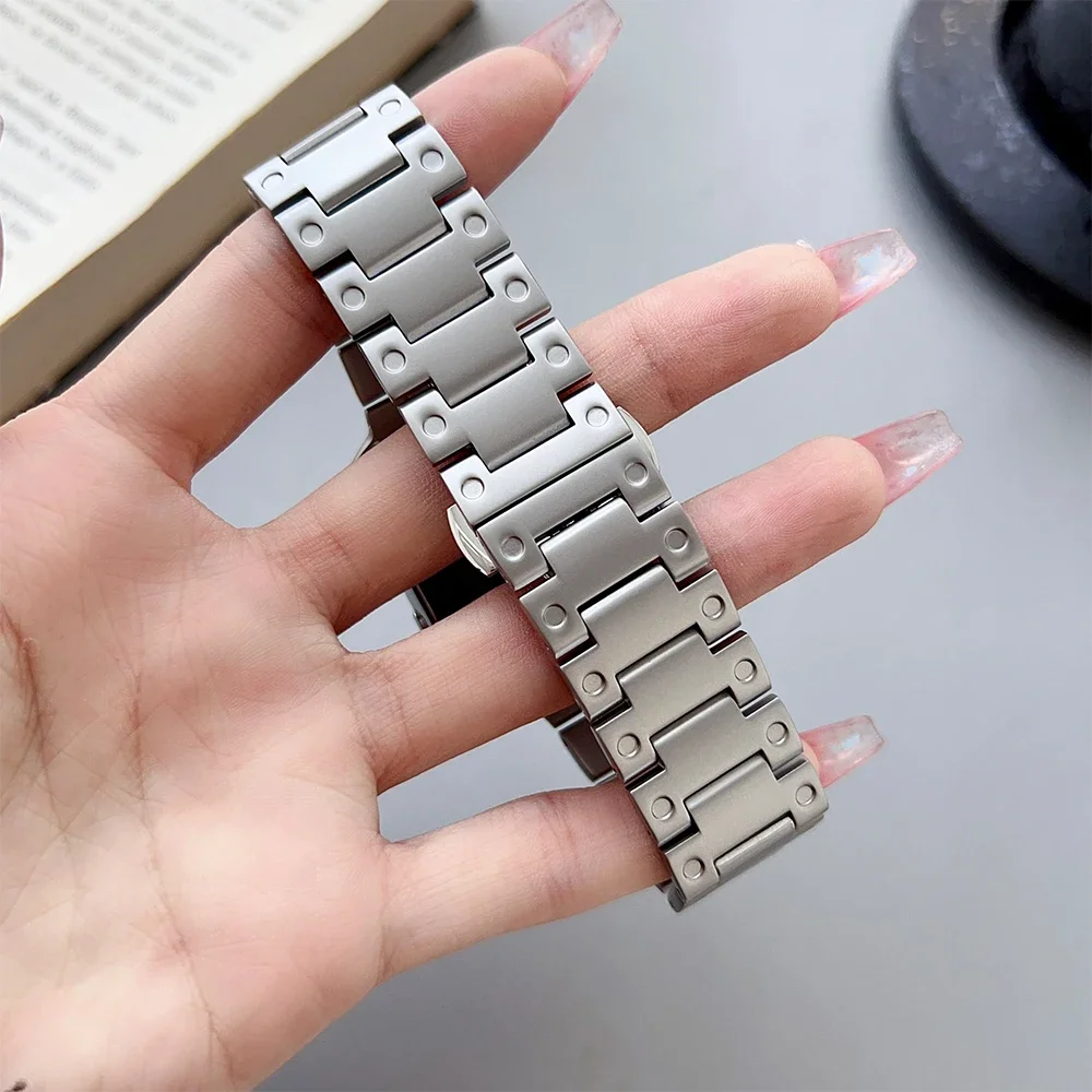 Luxury Link Bracelet Strap for Apple Watch Ultra 2 Band 49mm 45mm 44mm 41mm 40mm Stainless Steel Band Iwatch Series 9 8 7 6 5 SE