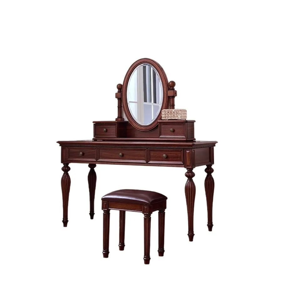 

American dressing table Vintage country bedroom dressing table with mirror Black walnut dressing table