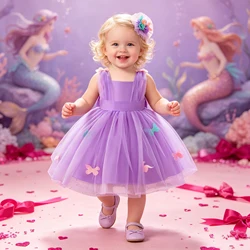 Toddler Little Mermaid Tulle Party Girls Dresses Butterfly 1st Birthday Wedding Princess Dress For Baby Floral Bow Girl Clothing