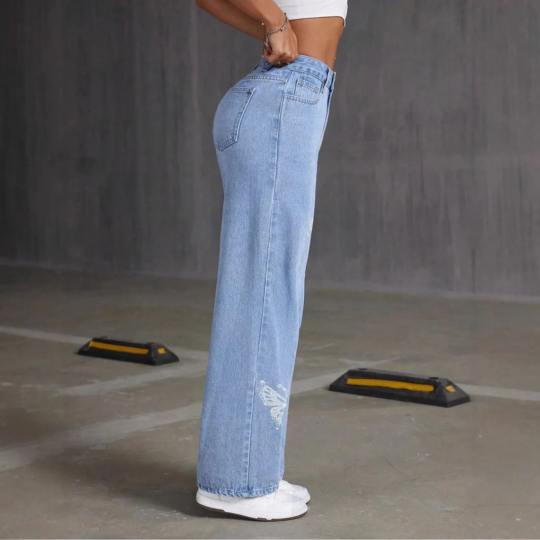 OEM Custom Wholesale 2026 Hot-selling Women Casual Stretch Washed Denim Fashion Straight Pants Jeans High Waist view 3
