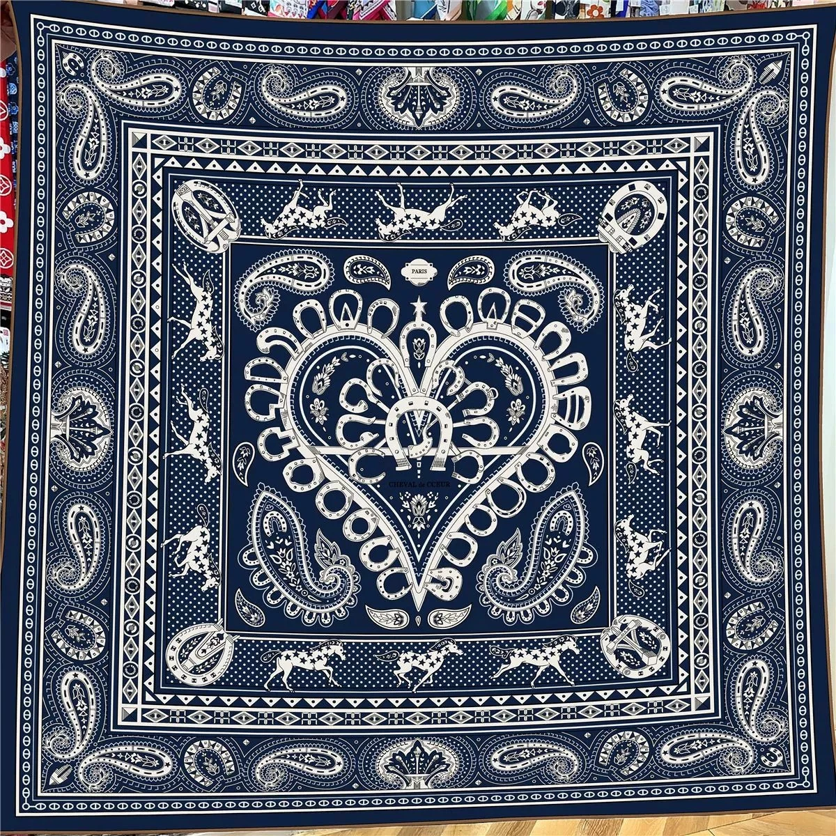 130cm Autumn Imitation Silk Wool Warm Scarf Women's Air Conditioning Shawl Scarf New Cashew Floral Large Square Scarf