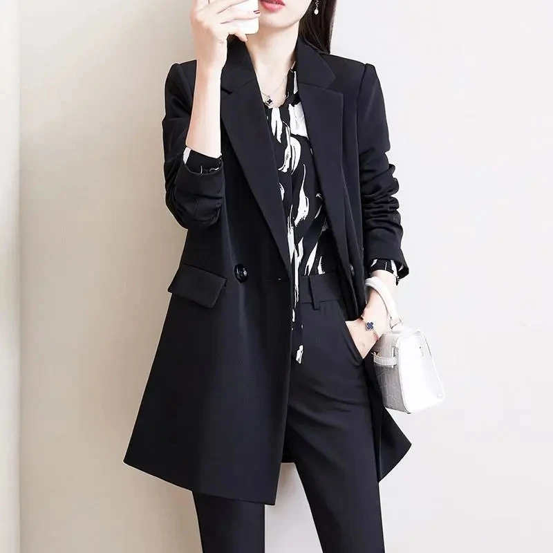 

Black Blazers Office Lady Design Sense Suit Coat 2023 New Spring Fall Casual Loose Blazer Womens Temperament Slim Blazer Outwear