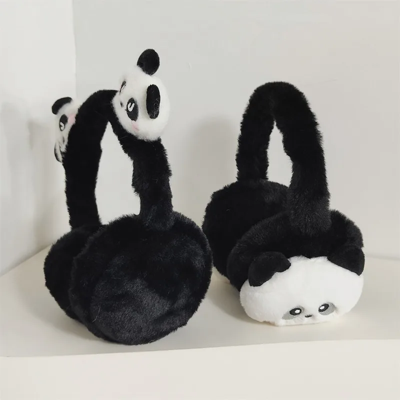 2025 милые наушники с пандой для девочек, плюшевые наушники с милой мультяшной пандой, детские защитные наушники, теплые антифризные наушники, теплые наушники