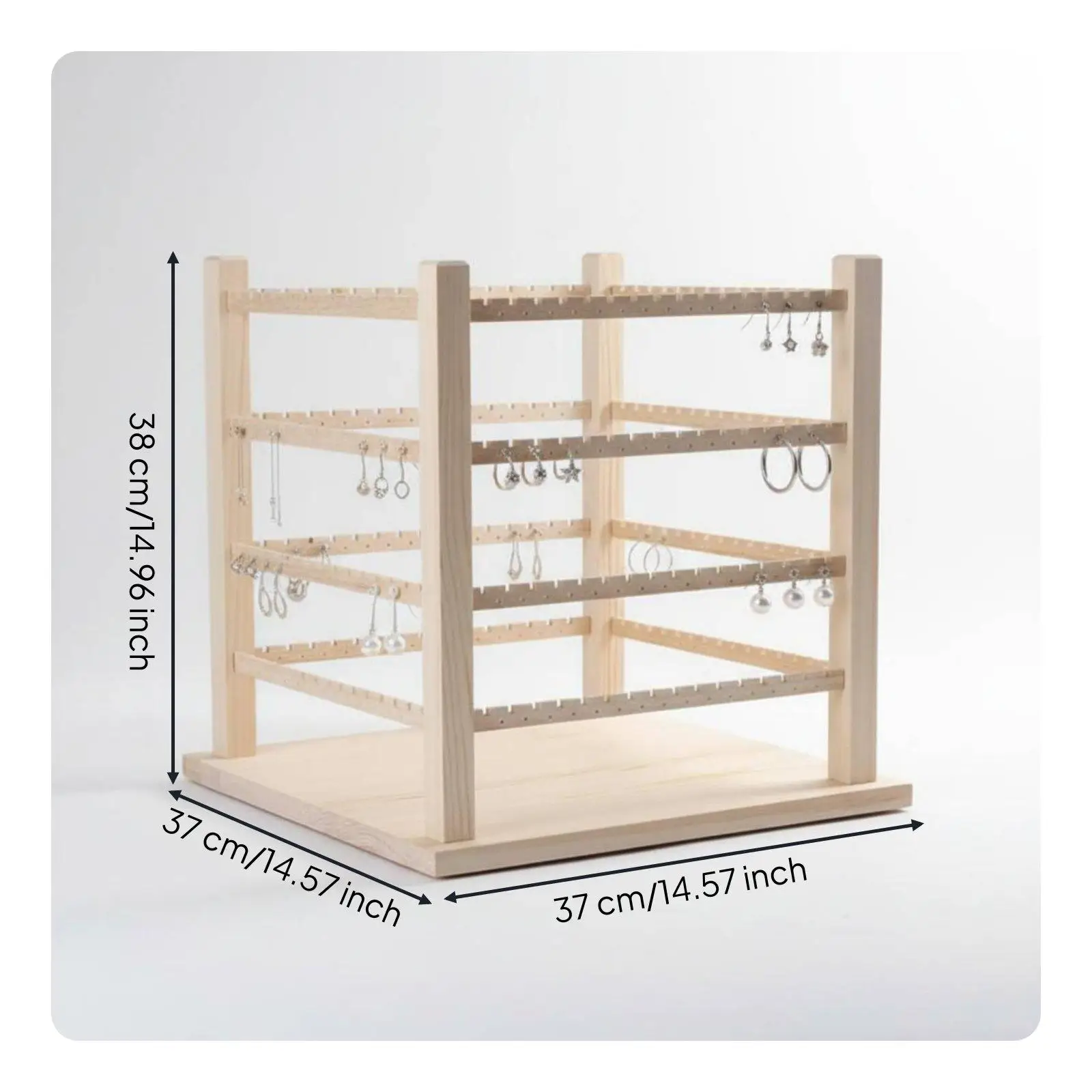 Electric Rotating Wooden Earring Display Stand High Capacity Jewelry Holder for Boutique and Home Decor