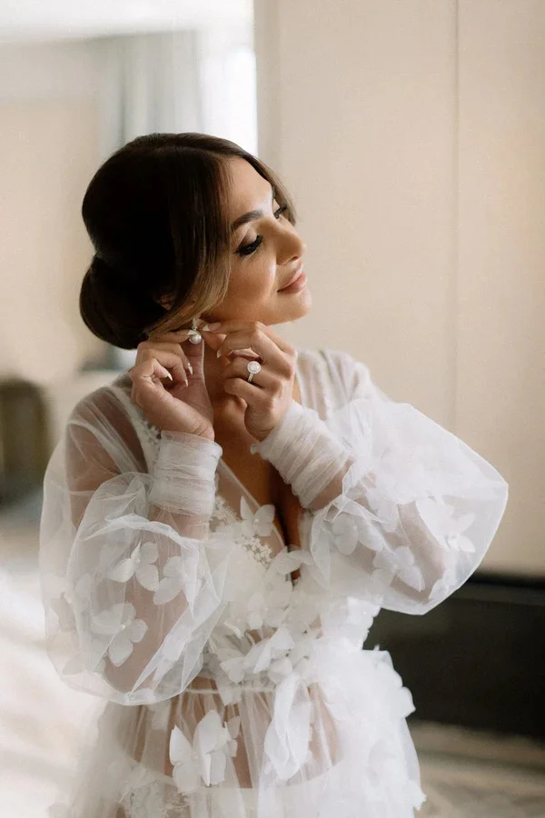 Butterfly Bride Wedding Robe And Nightgown Appliqued Bridal Gowns Photo shoot Maternity Dressing Gown for Photography