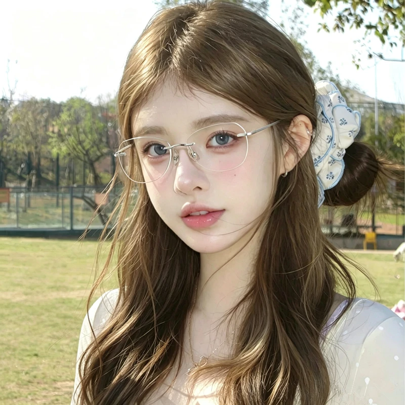 New pure titanium frameless myopia astigmatism optical glasses for women, anti blue light frameless photochromic solar reading