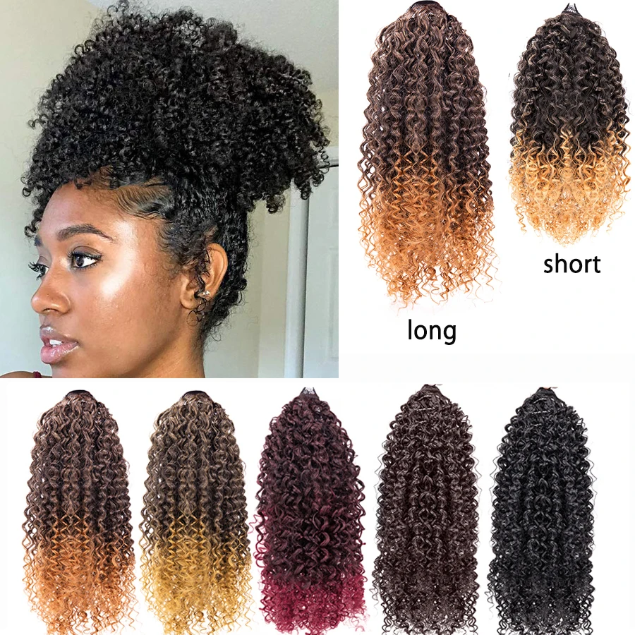 9 13Inch Afro Curls Ponytail Horsetail Extensions Drawstring Ponytail Curly Horse Tail False Pigtail Freetress Coily Yaki Wave