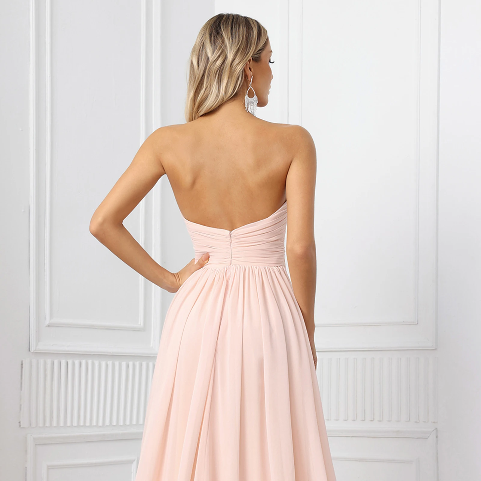 Vestido de noite elegante com decote halter e pregas vestido de mãe cintura alta vestido de baile evasê