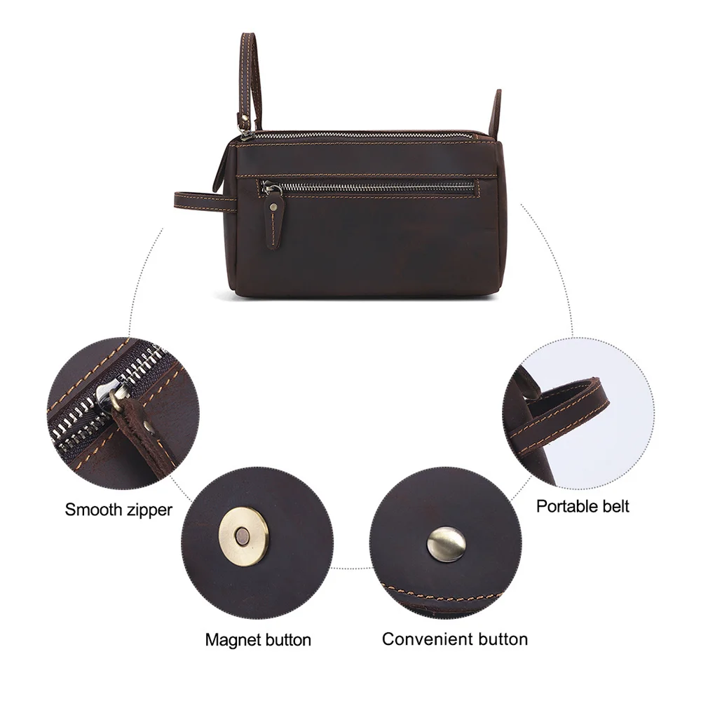 Echt leder Herren Clutch Taschen für Herren Handtasche bilden Toiletten artikel Rindsleder Geschäft große Kapazität Kosmetik Wasch beutel