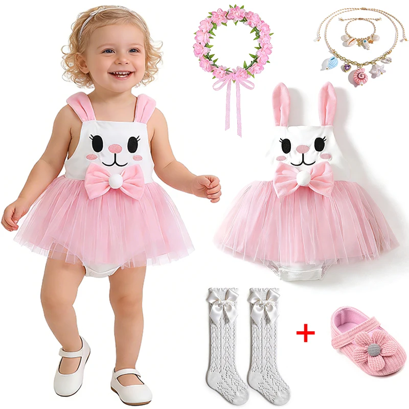

Fancy Baby Girl Easter Bunny Tutu Romper Cute 3D Rabbit Ear Infants Bodysuit + Fluffy Tulle Skirt One-Piece Newborns Clothes