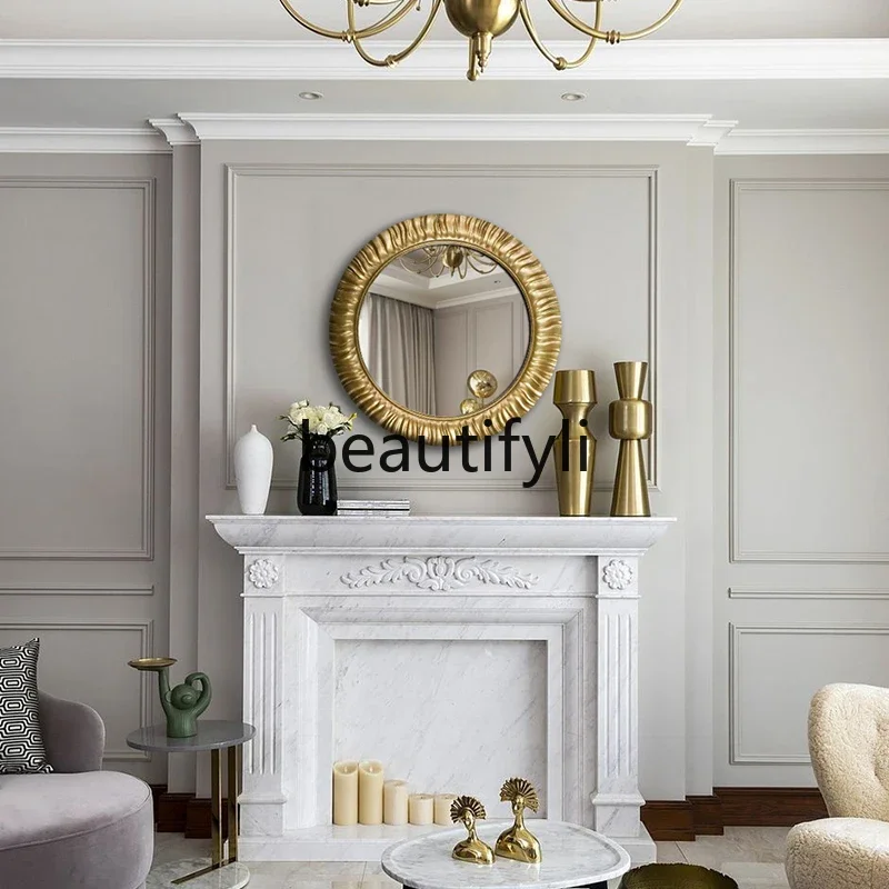 

European oval gold bathroom mirror wall-mounted carved KTV hotel entrance decorative bathroom washtable mirror