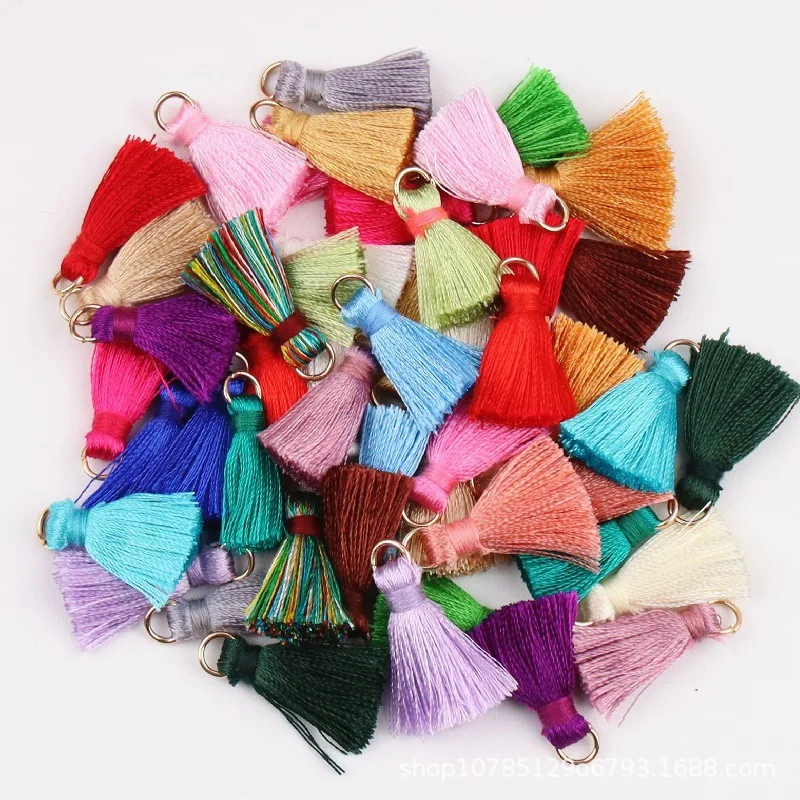 Hot Selling 50PCS 2CM Mini Tassel Polyester Rayon Curtain Metal Cap Ear Clothing Key Chain Bag Pendant Accessories