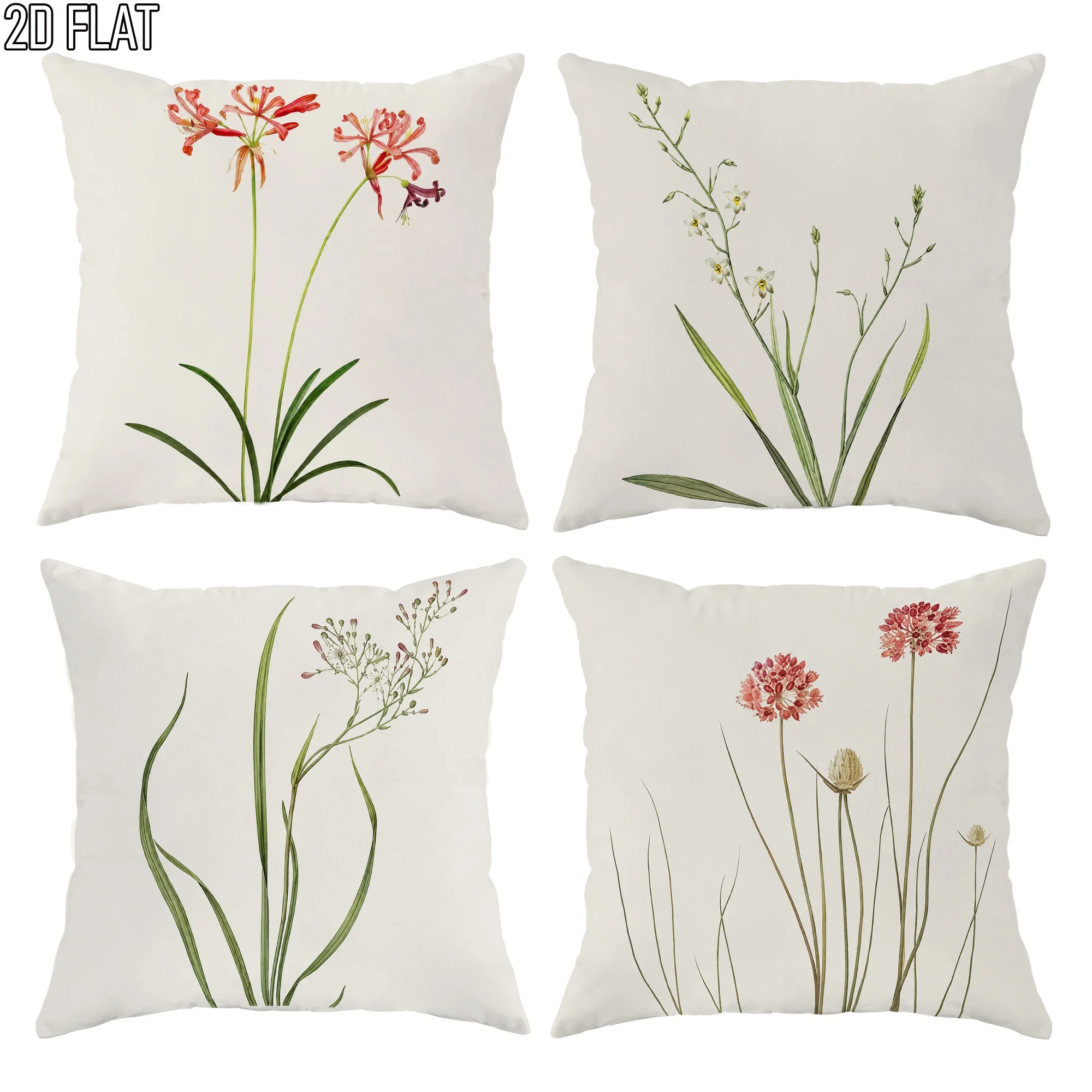 Botanical Floral Pillowcase Set 4pcs 45x45cm Cushion Cover Elegant Home Decor Natural Print Art