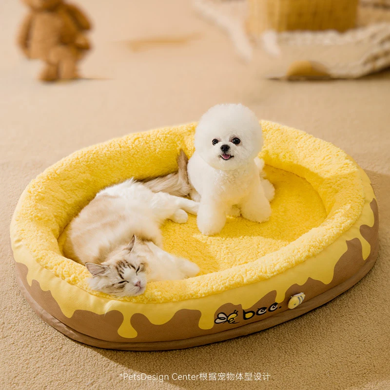 Bear Honey Large Pet Cat and Dog Bed Warm Comfortable Cat House Soft Cotton Nest Dog Basket Mat Autumn Winter Waterproof Bed