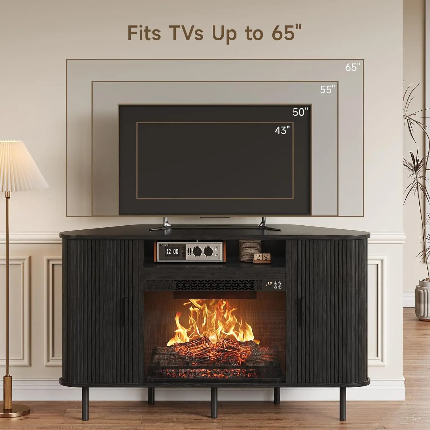 47" Corner TV Stand for TVs Up to 65", Corner Fireplace TV Stand