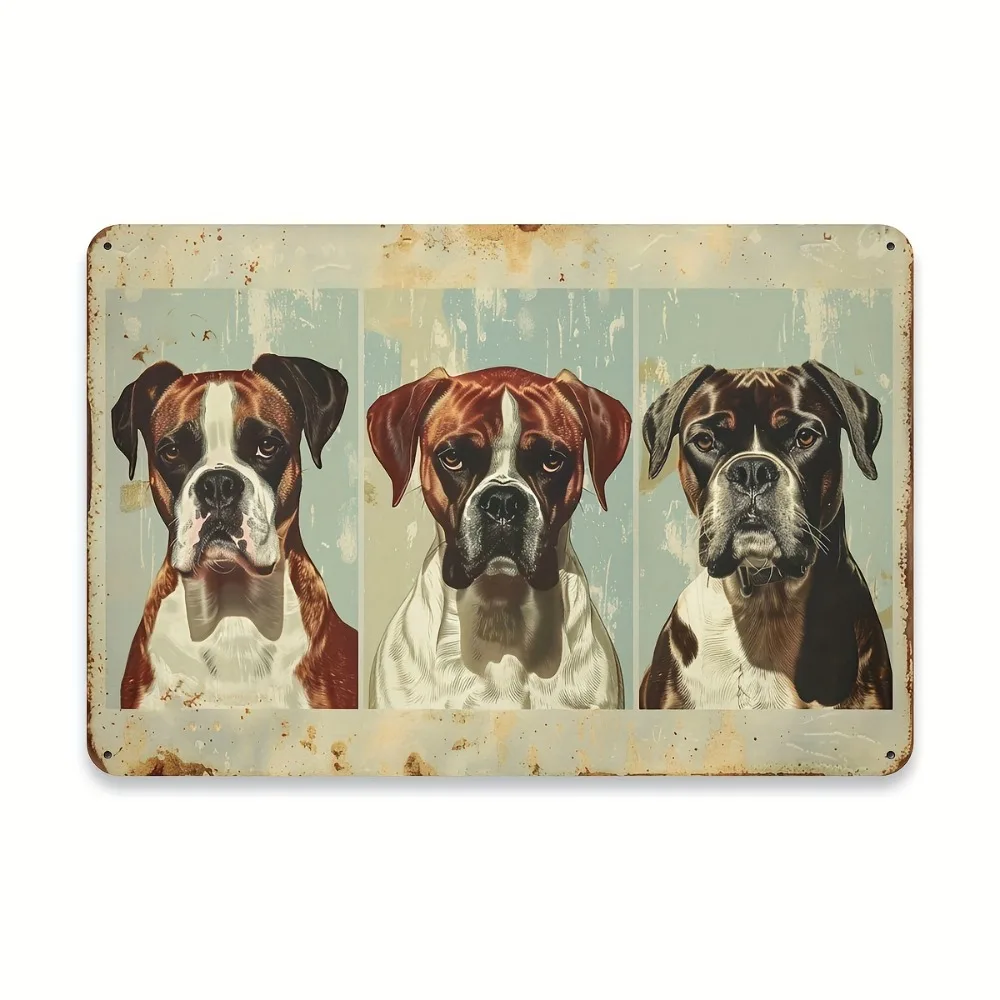 Vintage Boxer Dog Metal Sign Iron 8x12 Inch 2D Flat Rustic Wall Decor for Home Gym Garage Cafe