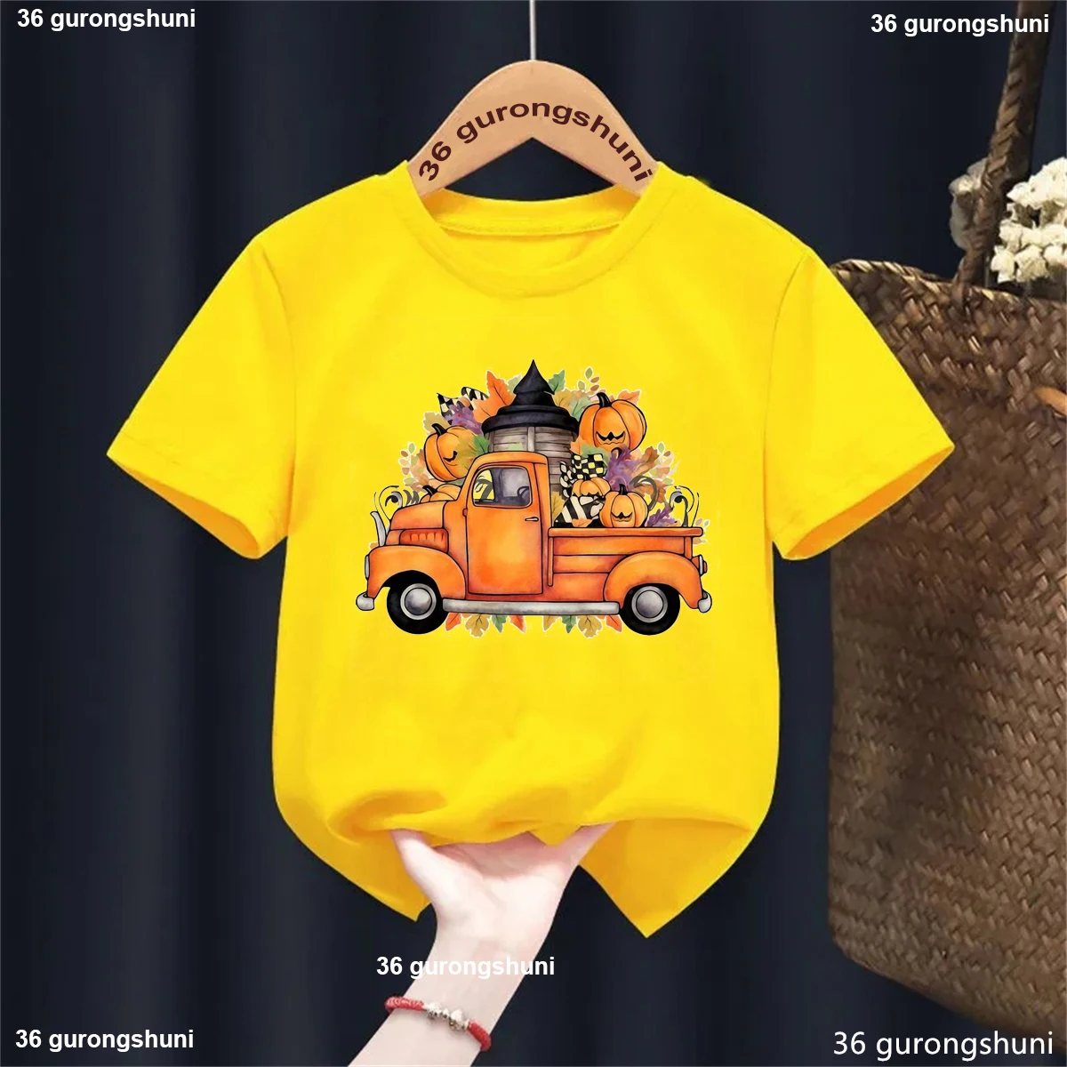 

New Arrival Pumpkin Tractor Printed Tshirt Girls/Boys Thanksgiving Gift Kids Clothes Short Sleeve Solid T-Shirt Harajuku Shirt