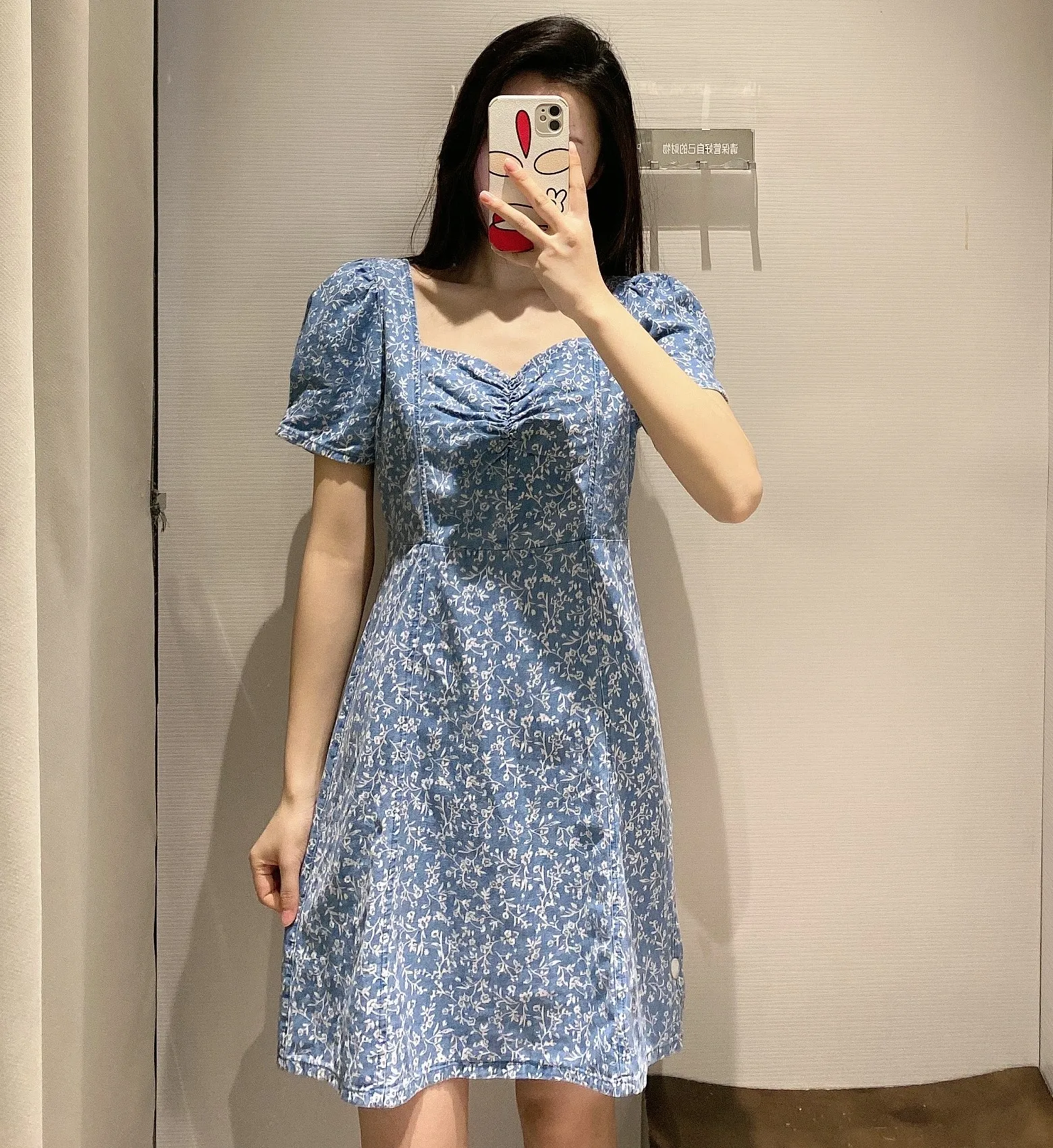 Nouvelle Arrivée Robe en jean à imprimé floral tendance pour femme, coupe droite décontractée, manches courtes, style vacances, Printemps-Été