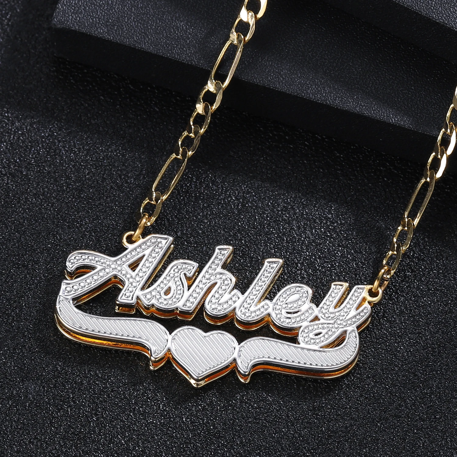 

Two-Color Customized Name Necklace Double Layer Love Bottom Stainless Steel Pendant Personalized Name Necklace Women's Jewelry