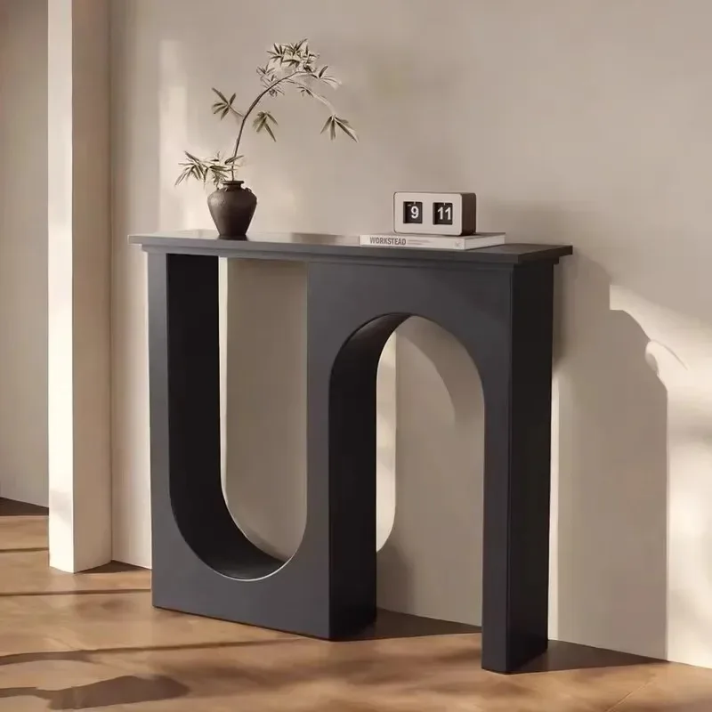 

French retro rock slab entrance cabinet corridor art minimalist entrance table against the wall double arched design