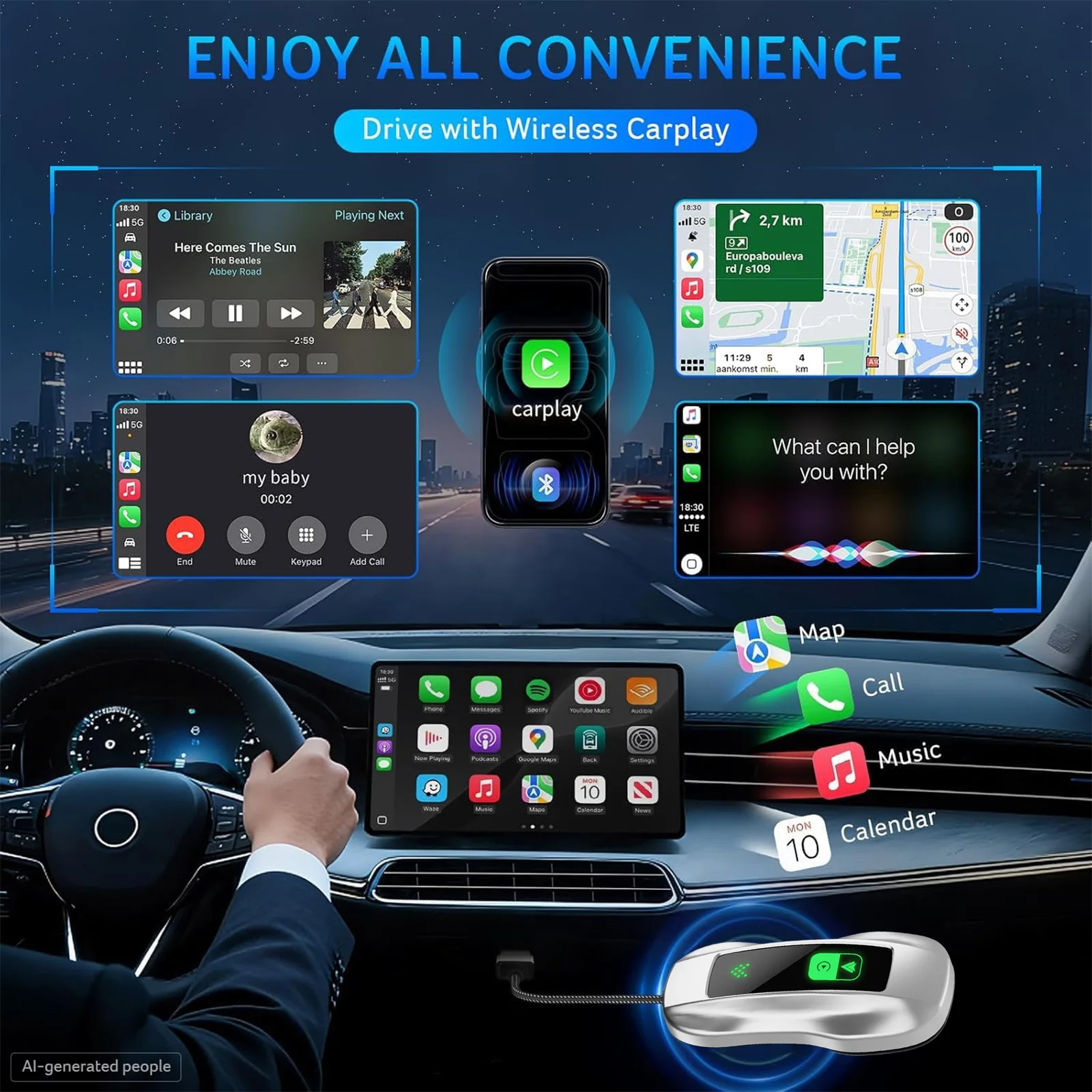 2-in-1 Wireless CarPlay Converter for iPhone & Android Auto, 2026 Optimized Adapter, Stable Signal, Plug and Play for 2016+ Cars